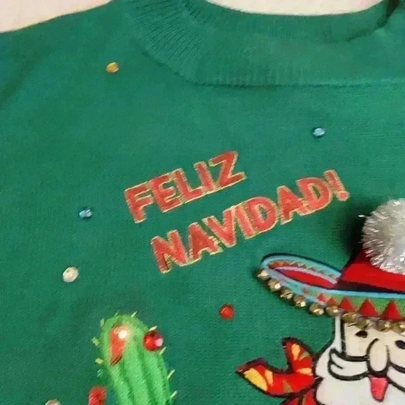 Holiday Time Christmas Sweater Womens XXL 20 Feliz Navidad Southwest Santa - Picture 5 of 16